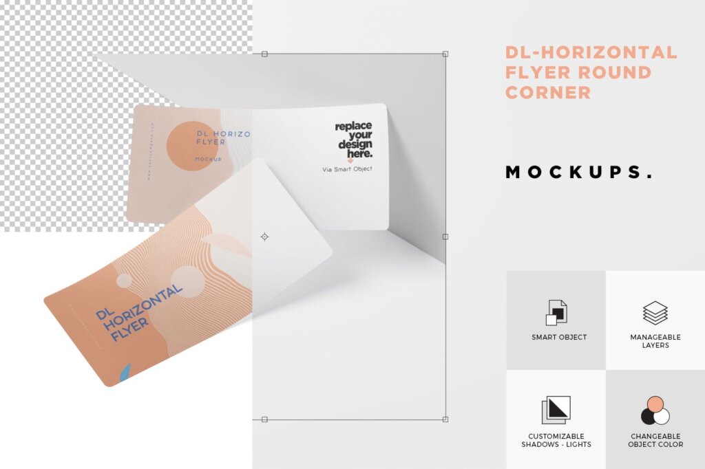 优惠券/演唱会门票素材模板样机下载DL Horizontal Flyer Round Corner Mockup Set插图5