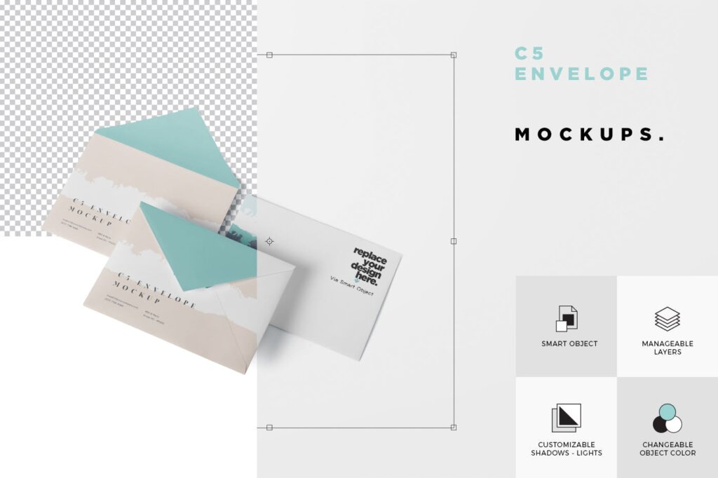 山水风格邀请函/信封样机模板素材下载Envelope C5 Mock Up Set插图5