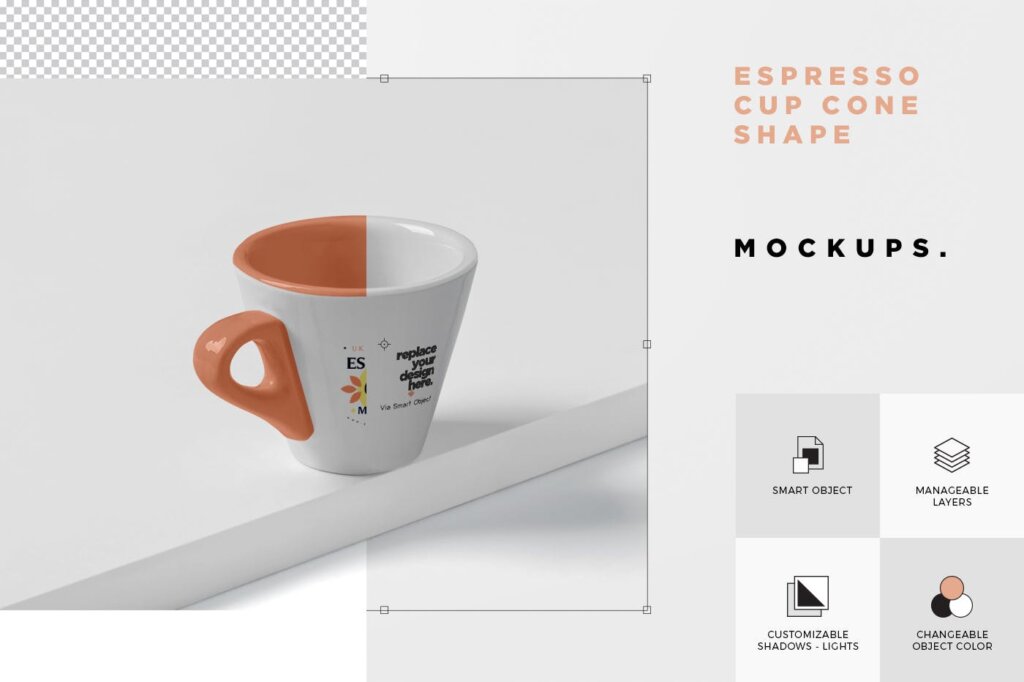 优雅咖啡样机素材/马克杯素材样机Espresso Cup Mockup – Cone Shaped – Small插图5