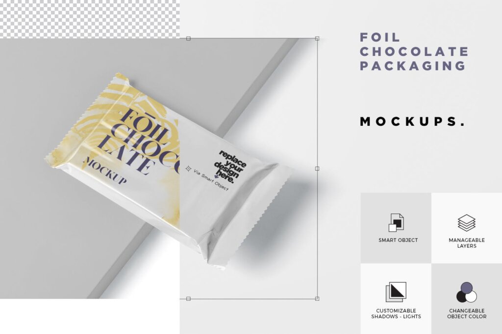 真空塑料巧克力包装模型样机素材下载Foil Chocolate Packaging Mockup Slim Size插图4