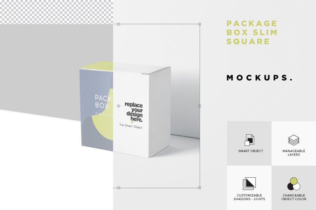 精致文艺方形立体包装盒模板素材样机下载Package Box Mockup Set – Slim Square插图5