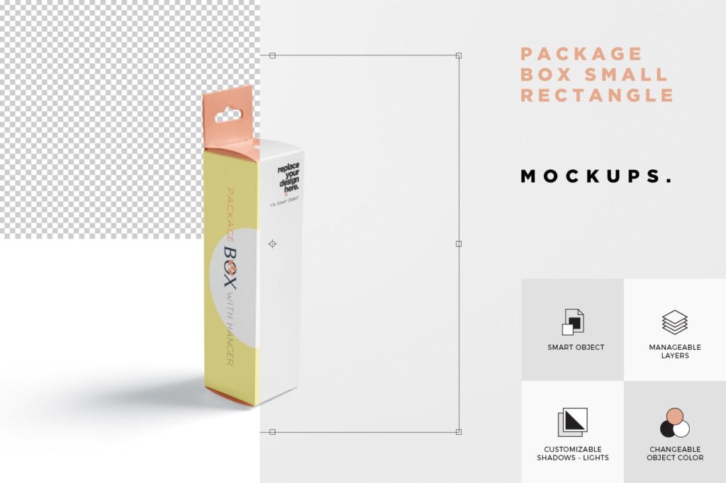 长方形多种透视角度礼盒模型样机素材下载Package Box Mockup Set Small Rectangle with Hanger插图5