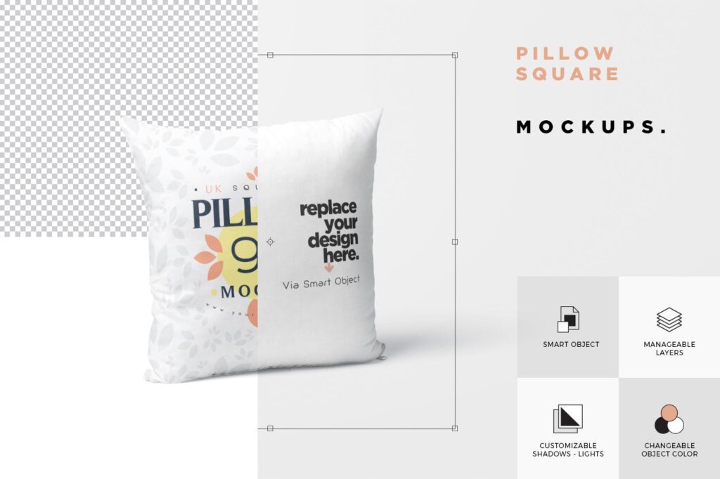 精致品牌文艺枕头模型素材样机Pillow Mockup Set Square插图5
