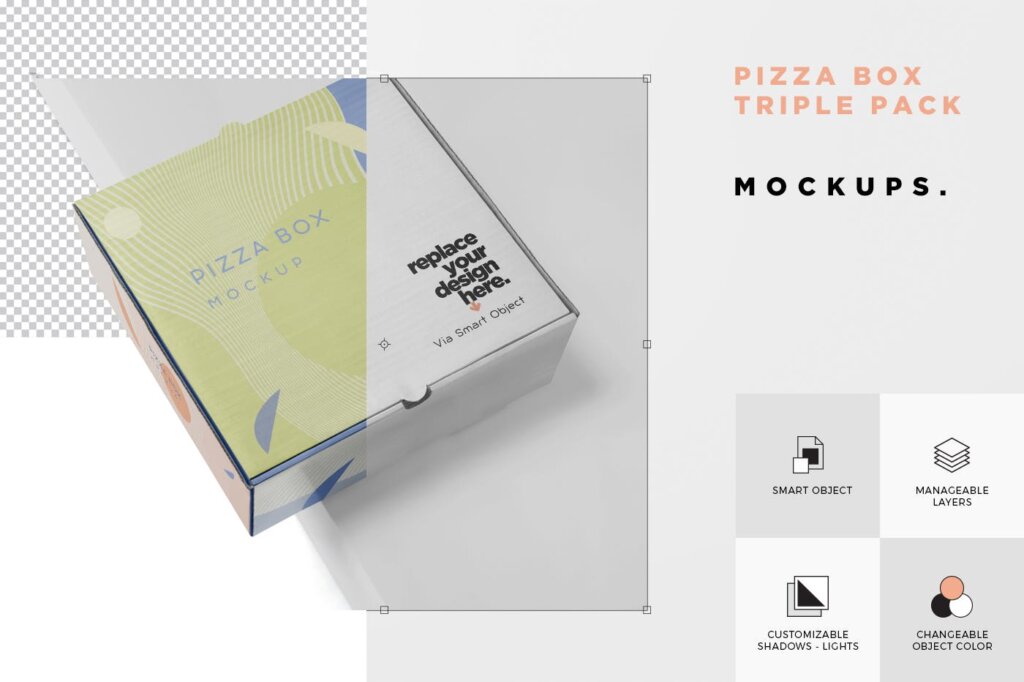 精致礼品盒披萨盒模型样机素材下载Pizza Box Mockup Set – Triple Pack插图5