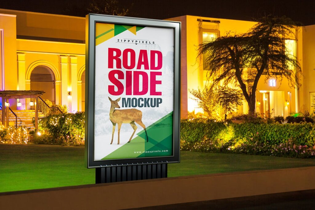 路边广告牌模型/灯箱广告牌模板素材样机下载roadside billboard