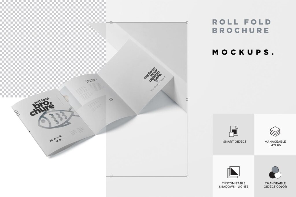 经典折叠式企业折页小册子样机素材下载Roll Fold Brochure Mockup Set – Din A4 A5 A6插图5