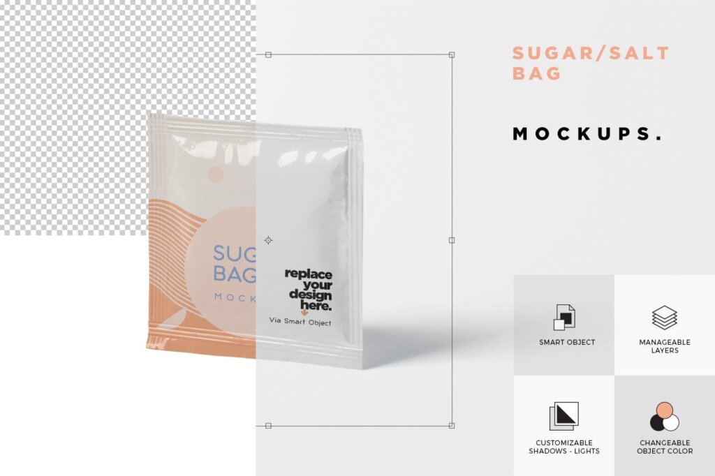 真空塑料包装/咖啡砂糖包装模板素材下载Salt OR Sugar Bag Mockup Square Shaped插图4