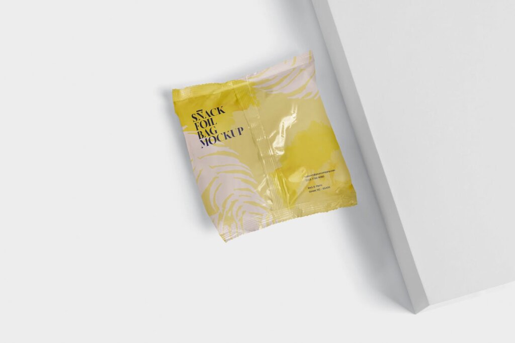 塑料真空食品包装样机素材模型下载Snack Foil Bag Mockup – Square Size – Small插图5