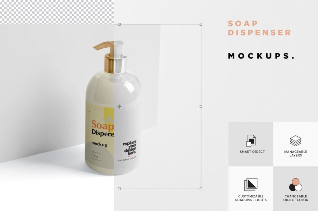 肥皂分配器/洗发露模型样机素材下载模型Soap Dispenser Mockup – Round Shape插图5