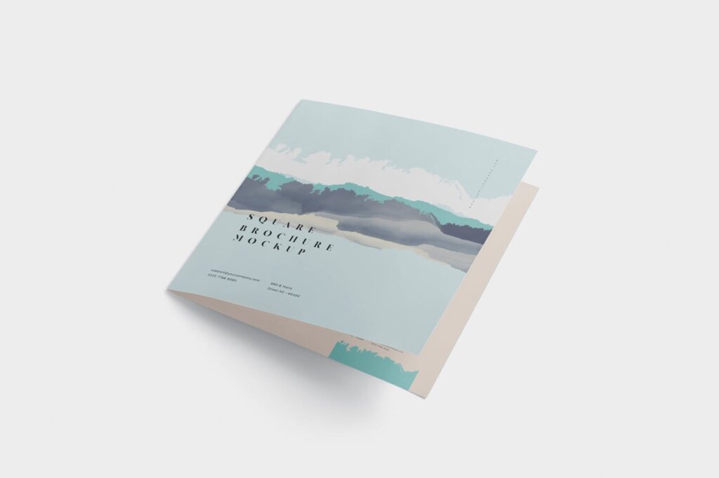 企业画册杂志方形双折小册子模型样素材Square Bi-Fold Brochure Mock-Up Set插图5