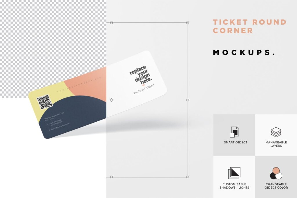 发布会旅游景点门票模型样机素材下载Ticket Round Corner Mockup Set插图5