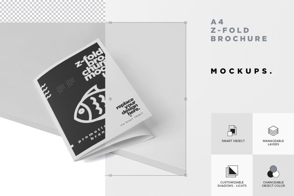 海鲜料理三折页模板素材样机下载Z-Fold Brochure Mockup – Din A4 A5 A6 Size插图5