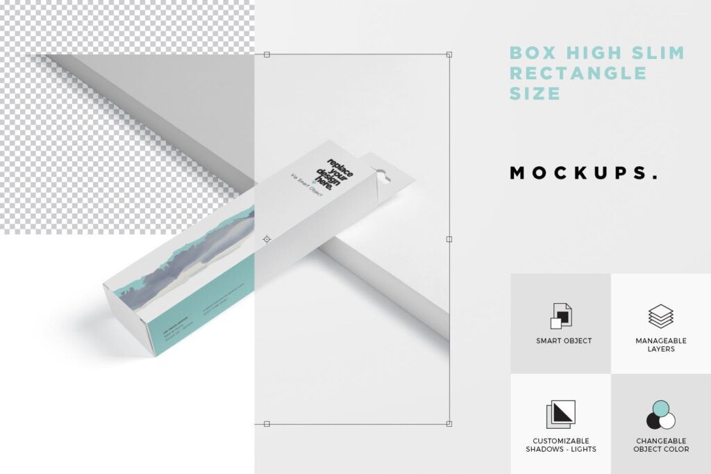 精致商品长方形包装盒子模型素材样机Box Mockup PSDs High Slim Rectangle Size Hanger插图6
