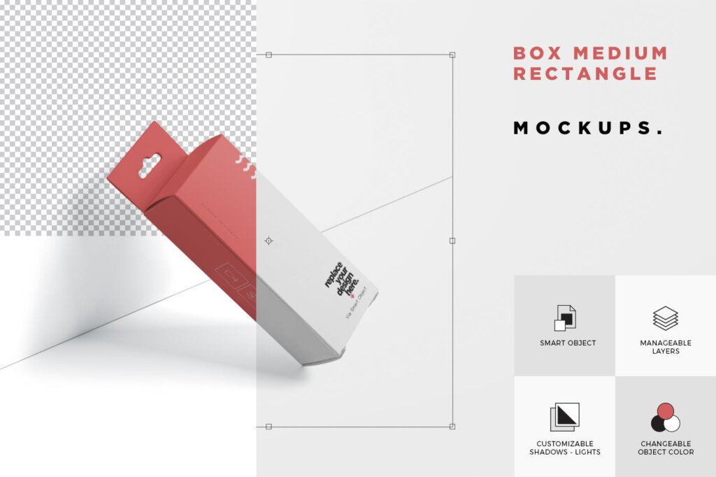 挂吊包装盒样机素材模板下载Box Mockup Set- Medium Rectangle Size with Hanger插图6