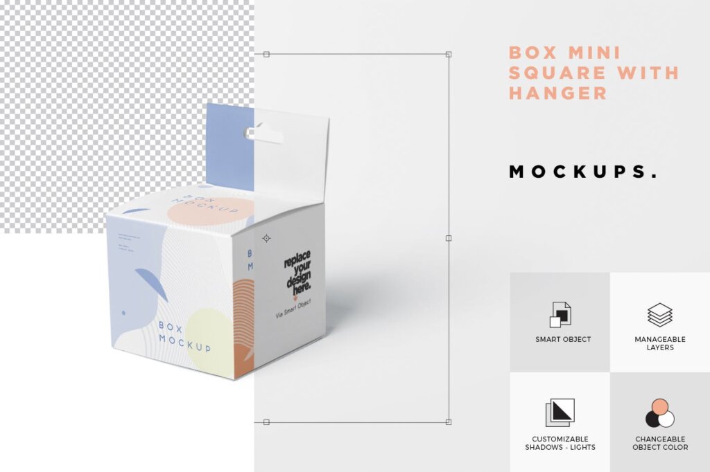 方形商品包装盒样机素材模型Box Mockup Set – Mini Square with Hanger插图6