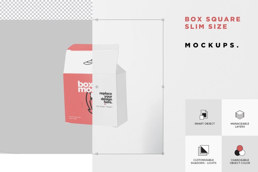 方形商品包装盒模板素材/卡扣封装样机素材Box Mockup – Square Slim Size插图6