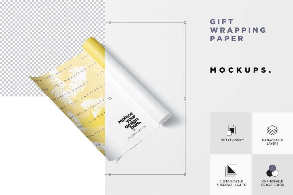 礼品包装和包装设计外包装模板设计素材样机Gift Wrapping Paper Mockup Set插图5