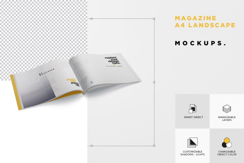 企业方形小册子/企业杂志素材样机素材下载Magazine Mockup Set – A4 Landscape插图6