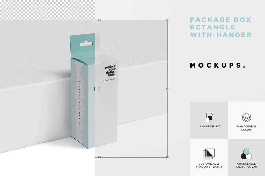 经典的套件盒模型矩形药品包装盒样机素材下载Package Box Mockup with with Hanger Rectangle插图6