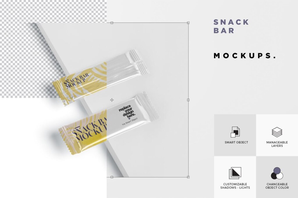 食品塑料真空包装样机素材下载Snack Bar Mockup Slim Rectangular插图6