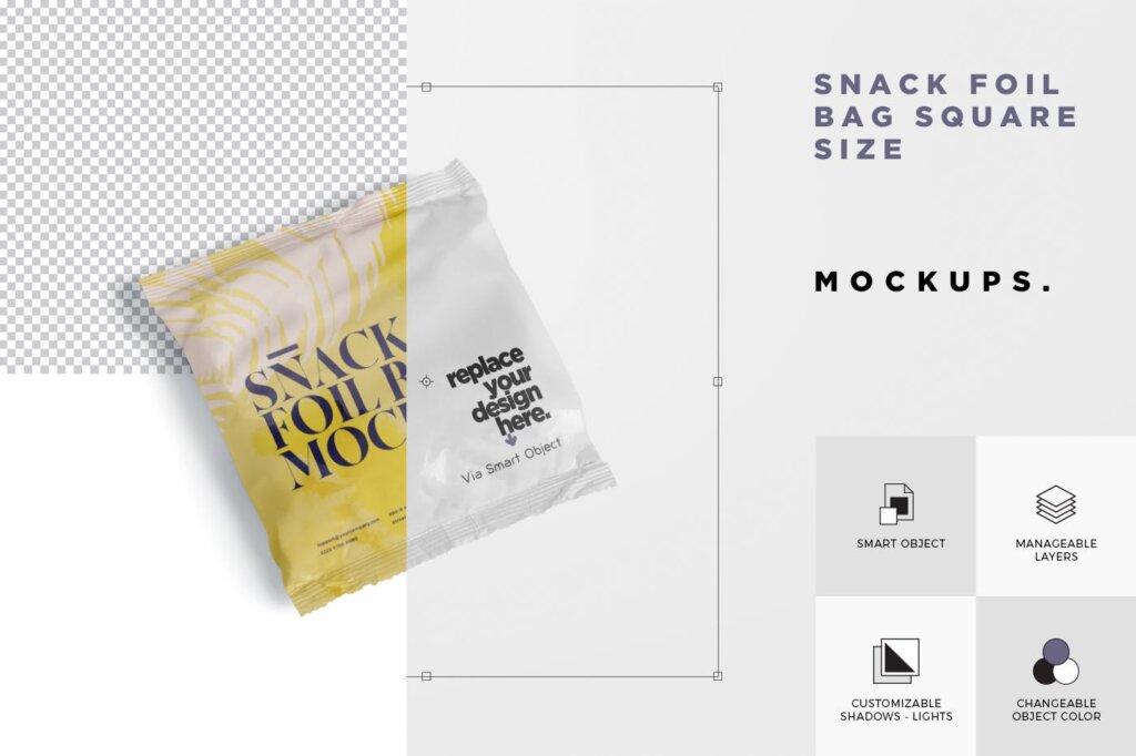 塑料真空食品包装样机素材模型下载Snack Foil Bag Mockup – Square Size – Small插图6