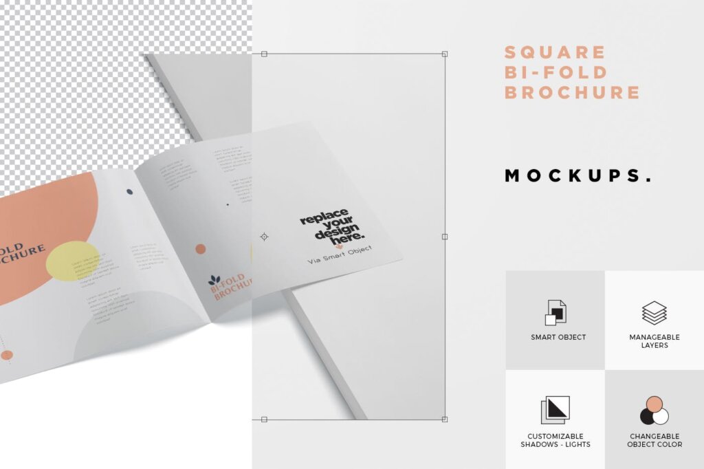 方形企业两折页/杂志画册素材模板素材下载Square Bi-Fold Brochure Mock-Up Set – Round Corner插图(6)