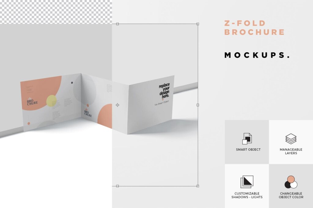 折叠小册子模型景观三折页模板样机下载 Z-Fold Brochure Mockup Set Landscape Din A4 A5 A6插图6