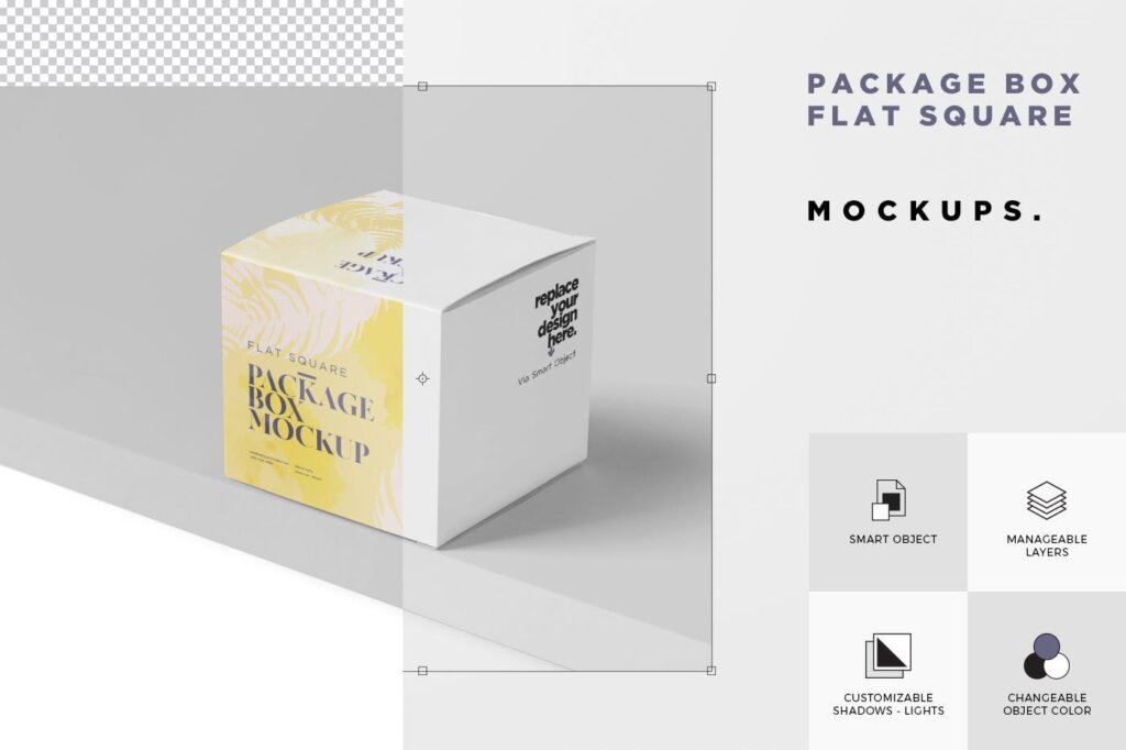 礼品方形包装盒样机素材模板下载Package Box Mock-Up Set – Flat Square插图7
