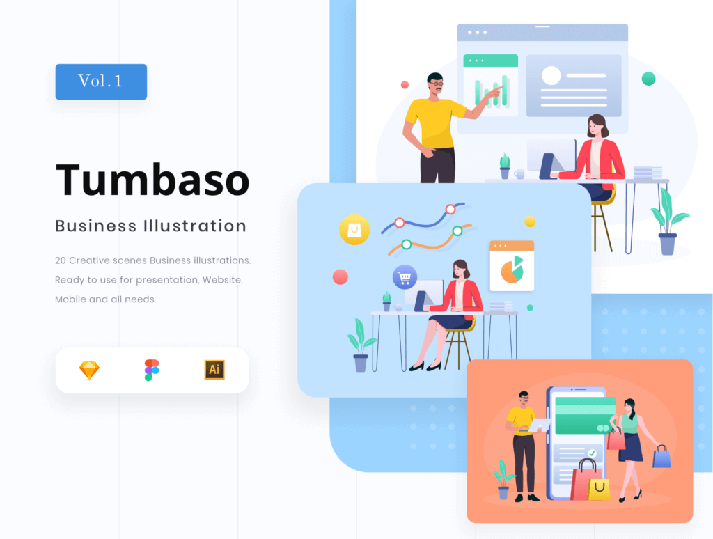 商业数据矢量扁平插画素材下载Tumbaso – Business illustration Pack插图1
