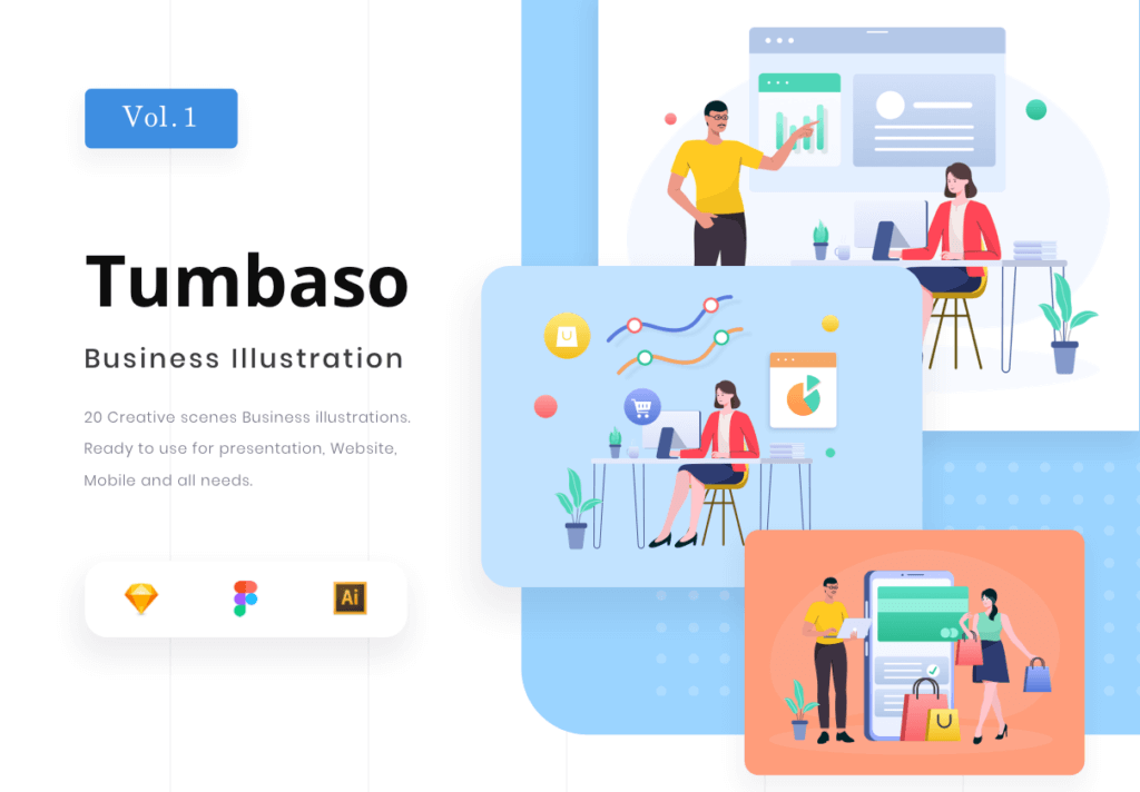 商业数据矢量扁平插画素材下载Tumbaso – Business illustration Pack插图
