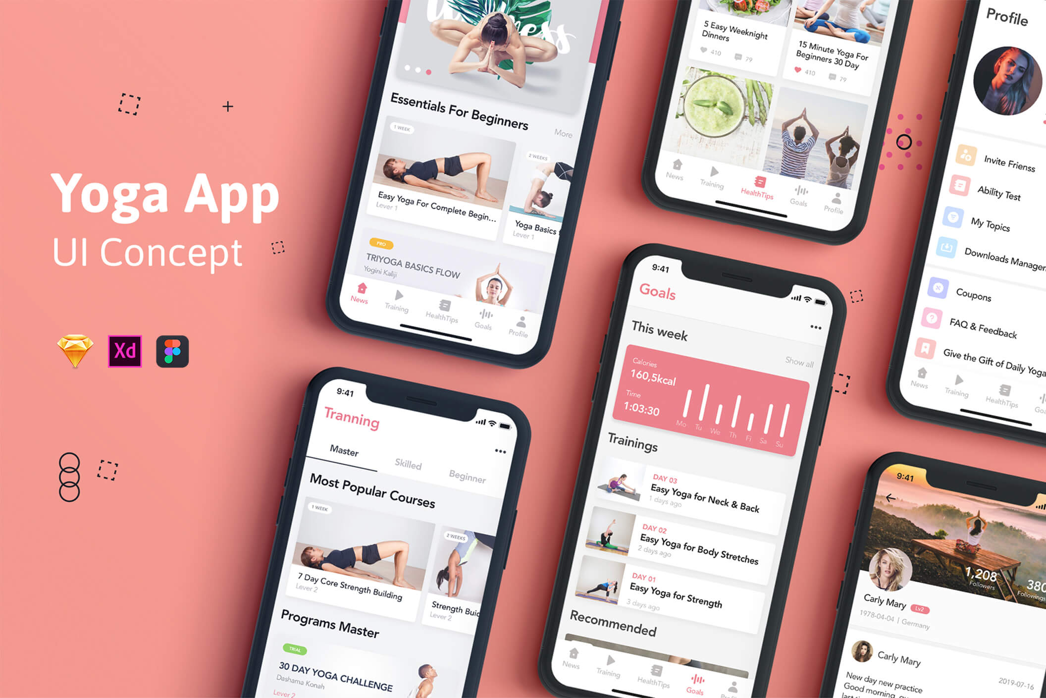 瑜伽健身概念主题移动应用程序素材模板下载Yoga Fitness Mobile App UI Kit插图1