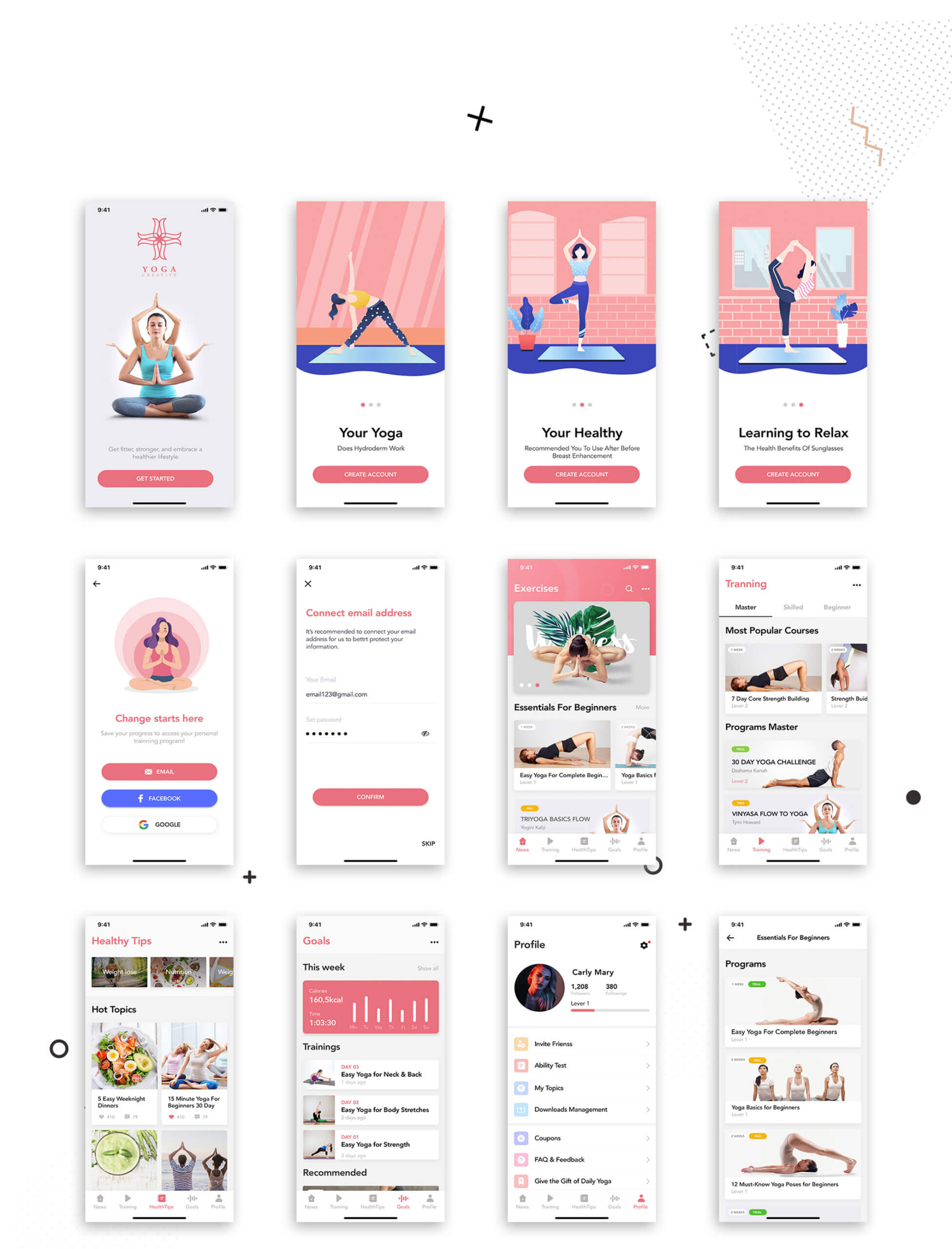 瑜伽健身概念主题移动应用程序素材模板下载Yoga Fitness Mobile App UI Kit插图5