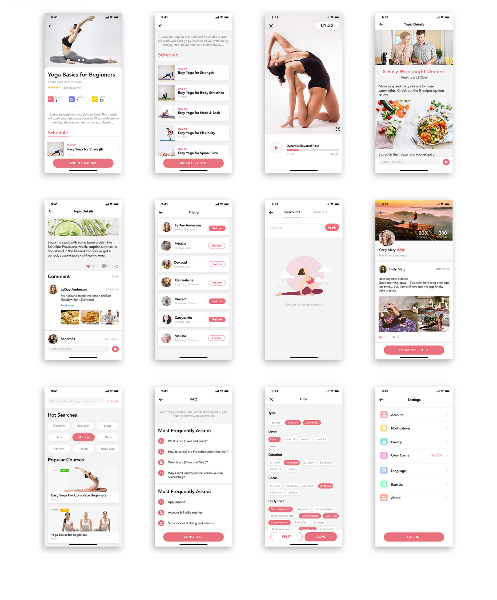 瑜伽健身概念主题移动应用程序素材模板下载Yoga Fitness Mobile App UI Kit插图6