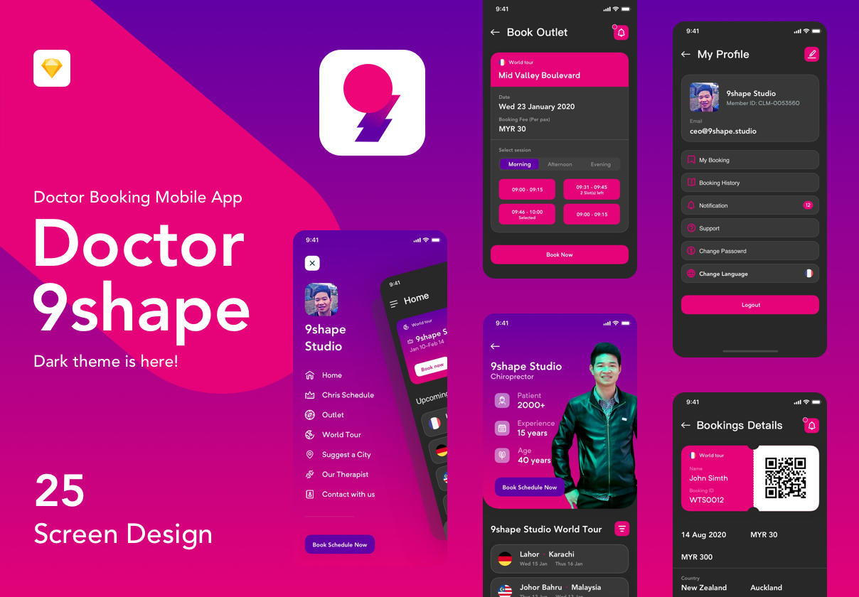 Dark 9shape Doctor Booking Apps IOS用户界面套件插图