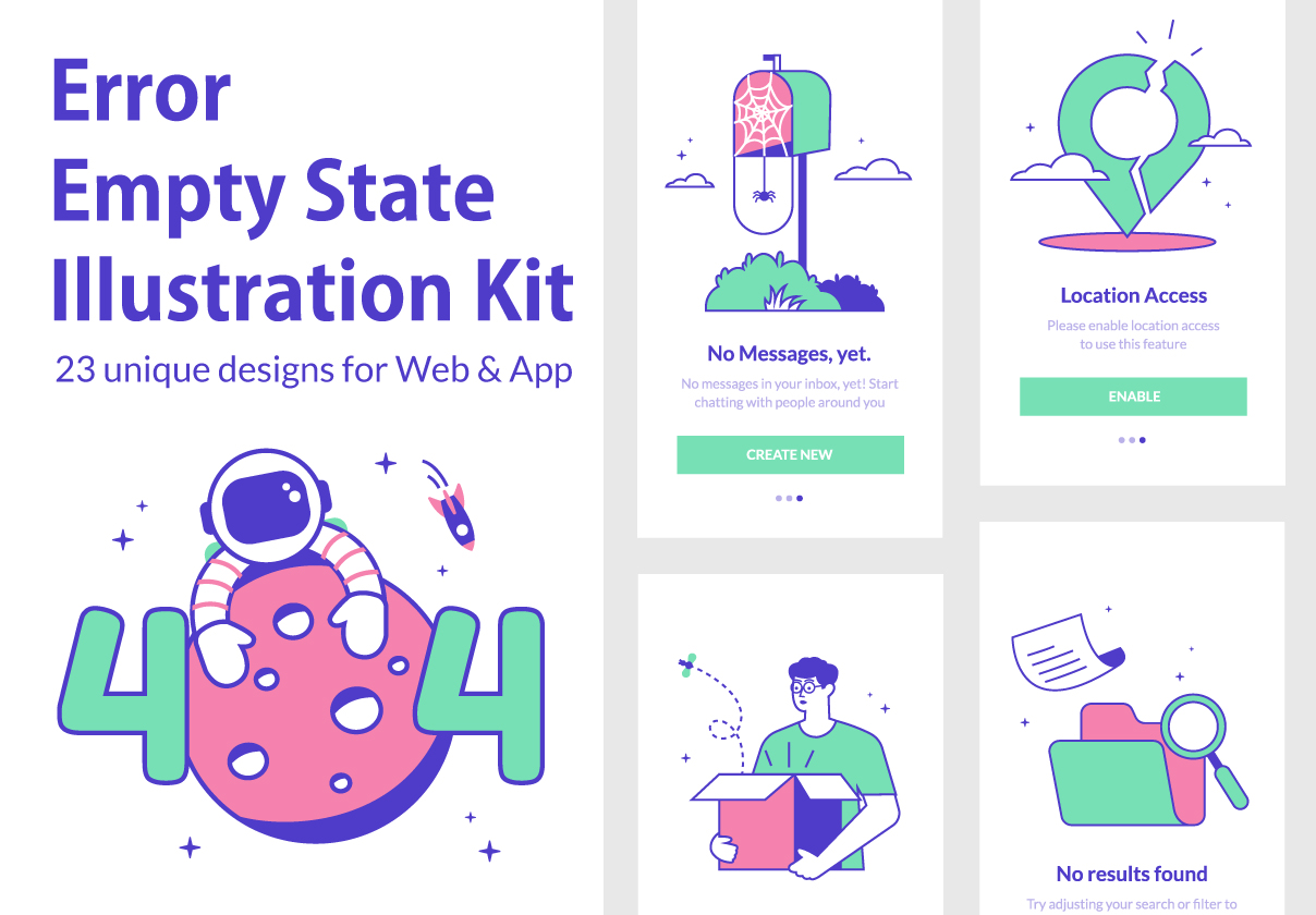 错误-Emptystates插图套件 Web和移动应用程序的23种独特设计插图