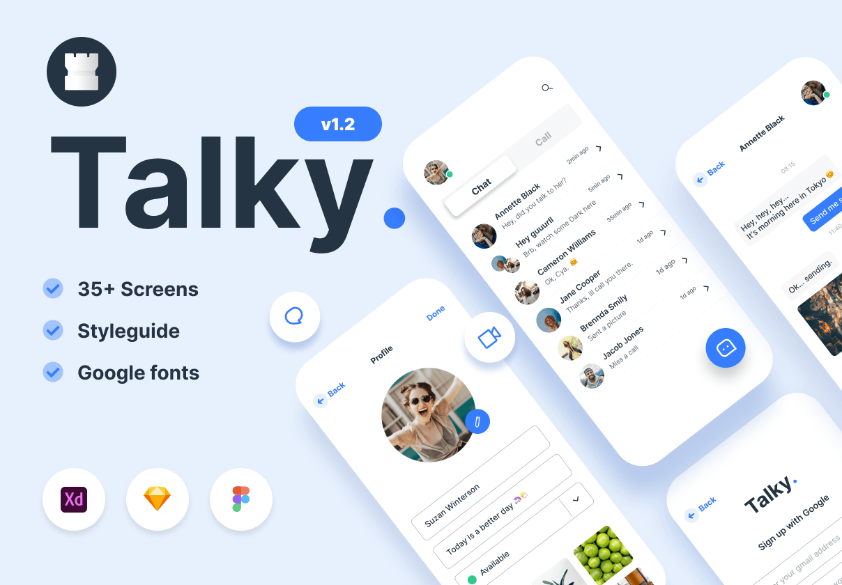 对讲| 聊天和视频ui设计套件模版素材Messenger App   Talky Chat & Video Messenger App插图