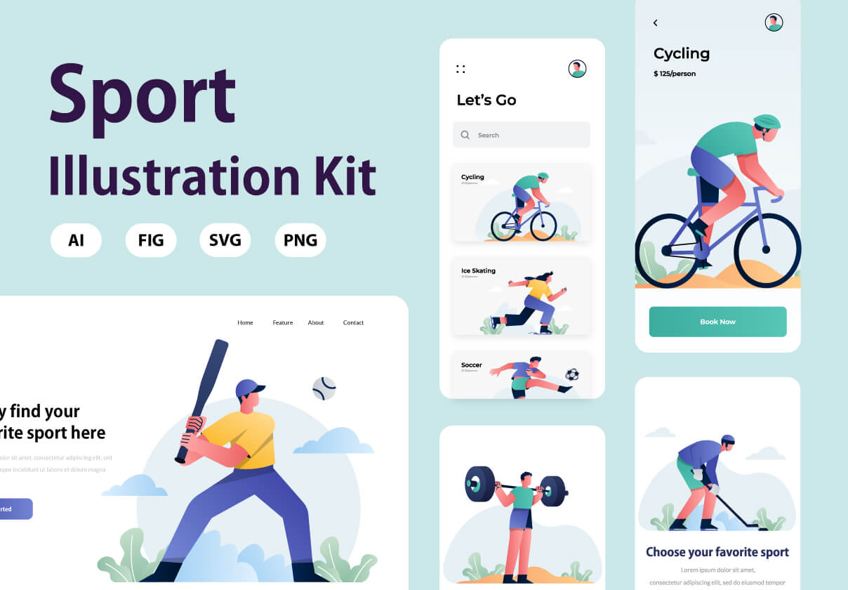 运动健身类移动应用程序模版素材Sport Illustration Kit Vol.1插图