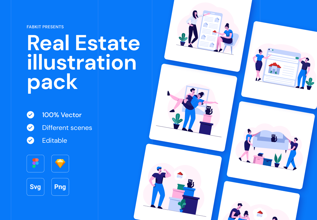 房地产相关类创意扁平化插图模版素材下载Real Estate Illustration pack插图