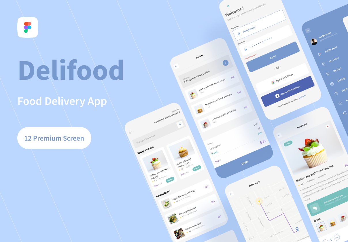 送餐UI套件模版素材下载 Delifood – Food Delivery UI Kits插图