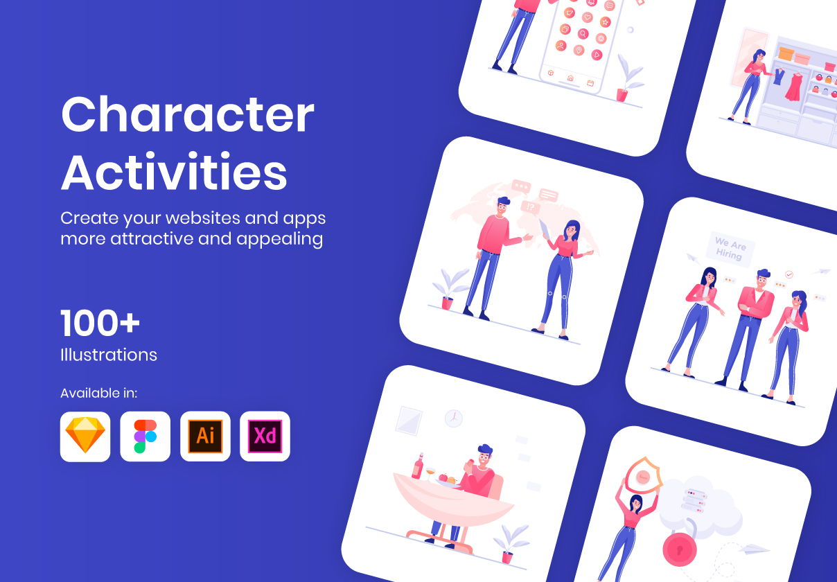 100多个角色活动插图 100+ Character Activities Illustrations插图