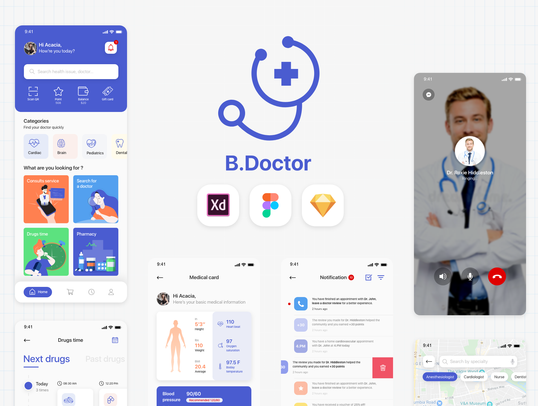 在线医疗类应用程序UI套件B.Doctor app UI kit插图
