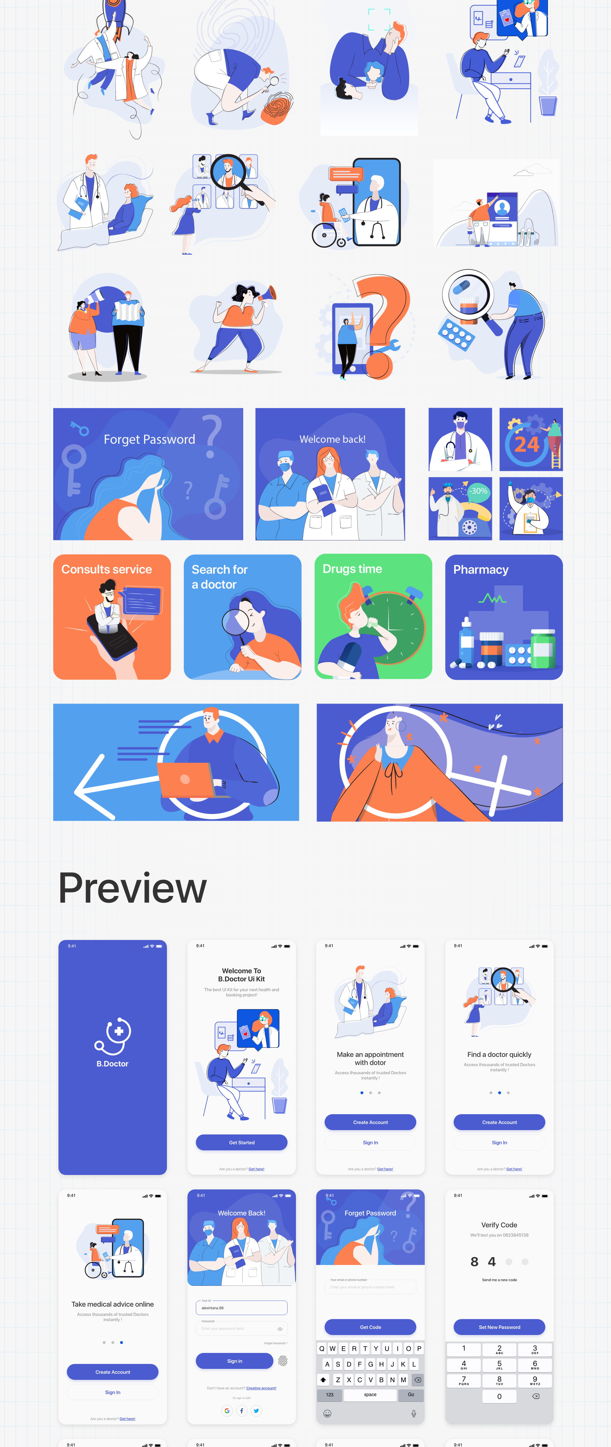 在线医疗类应用程序UI套件B.Doctor app UI kit插图2