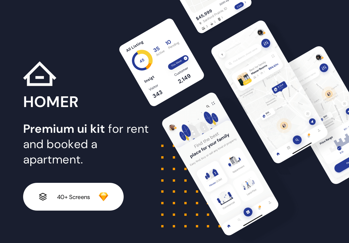 精致高端公寓搜索移动应用模版素材下载Homer Apartment App UI Kit插图