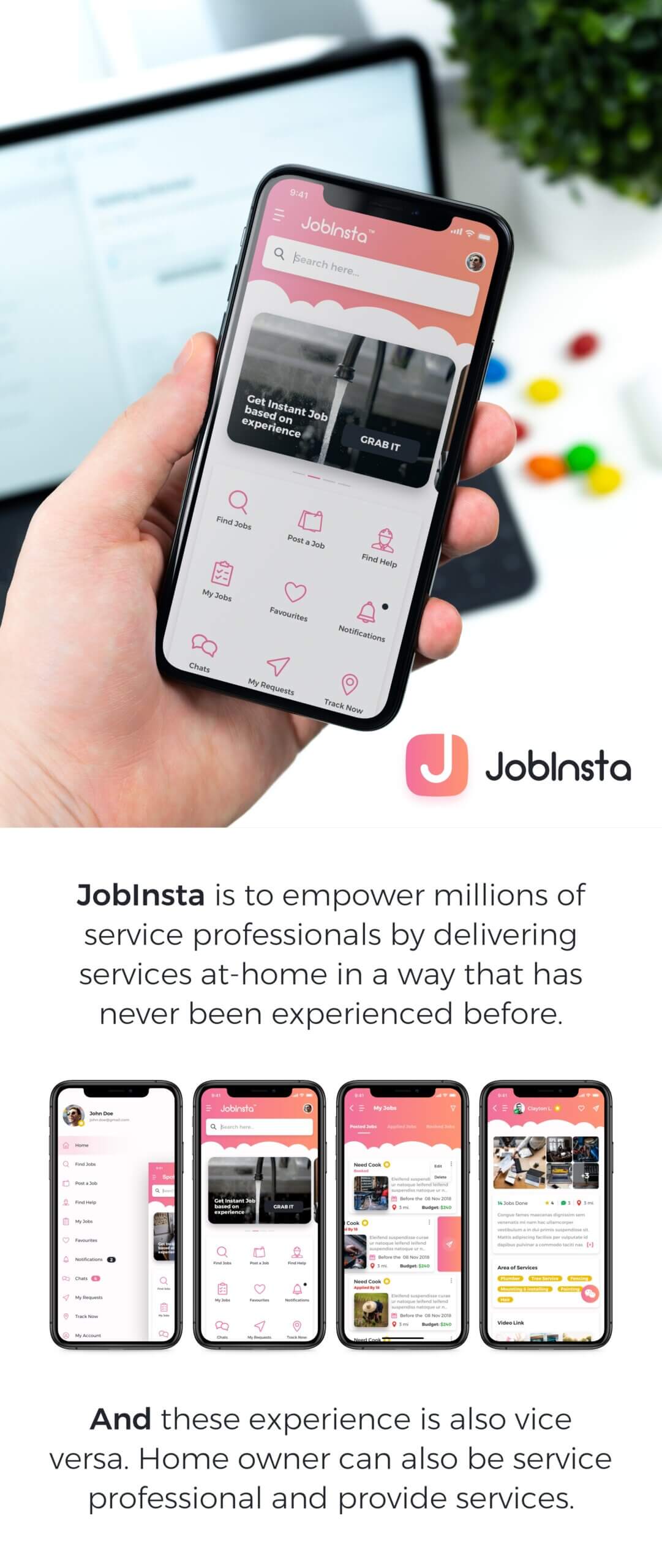 在线服务行业移动应用程序模版素材JobInsta UI Kit插图1