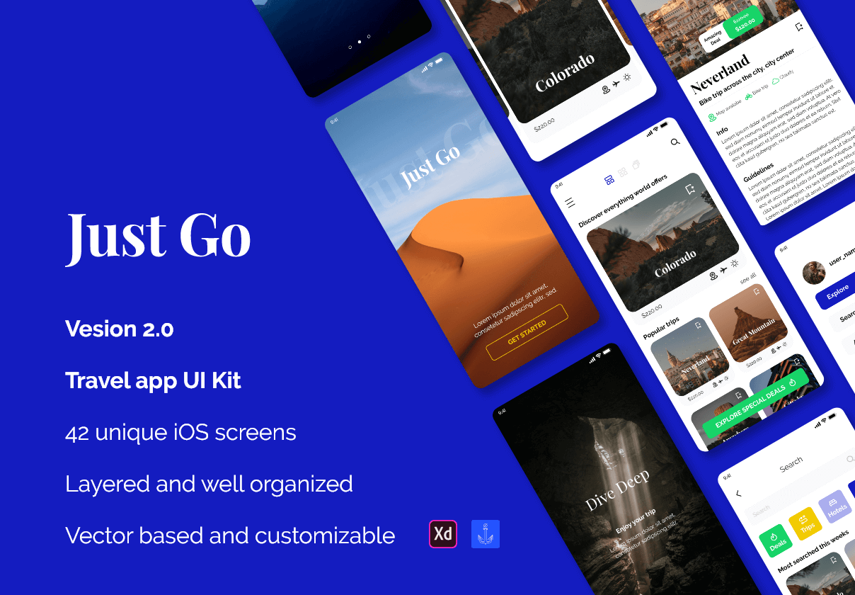 图片社交应用程序模版素材下载Just Go 2.0 travel app – UI Kit插图