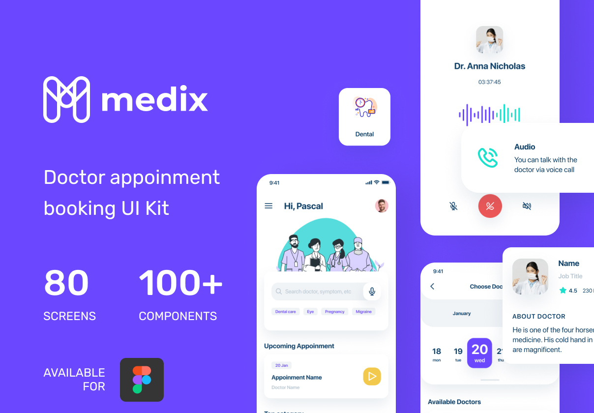 医生咨询预订应用程序流程设计套件Medix UI Kit插图