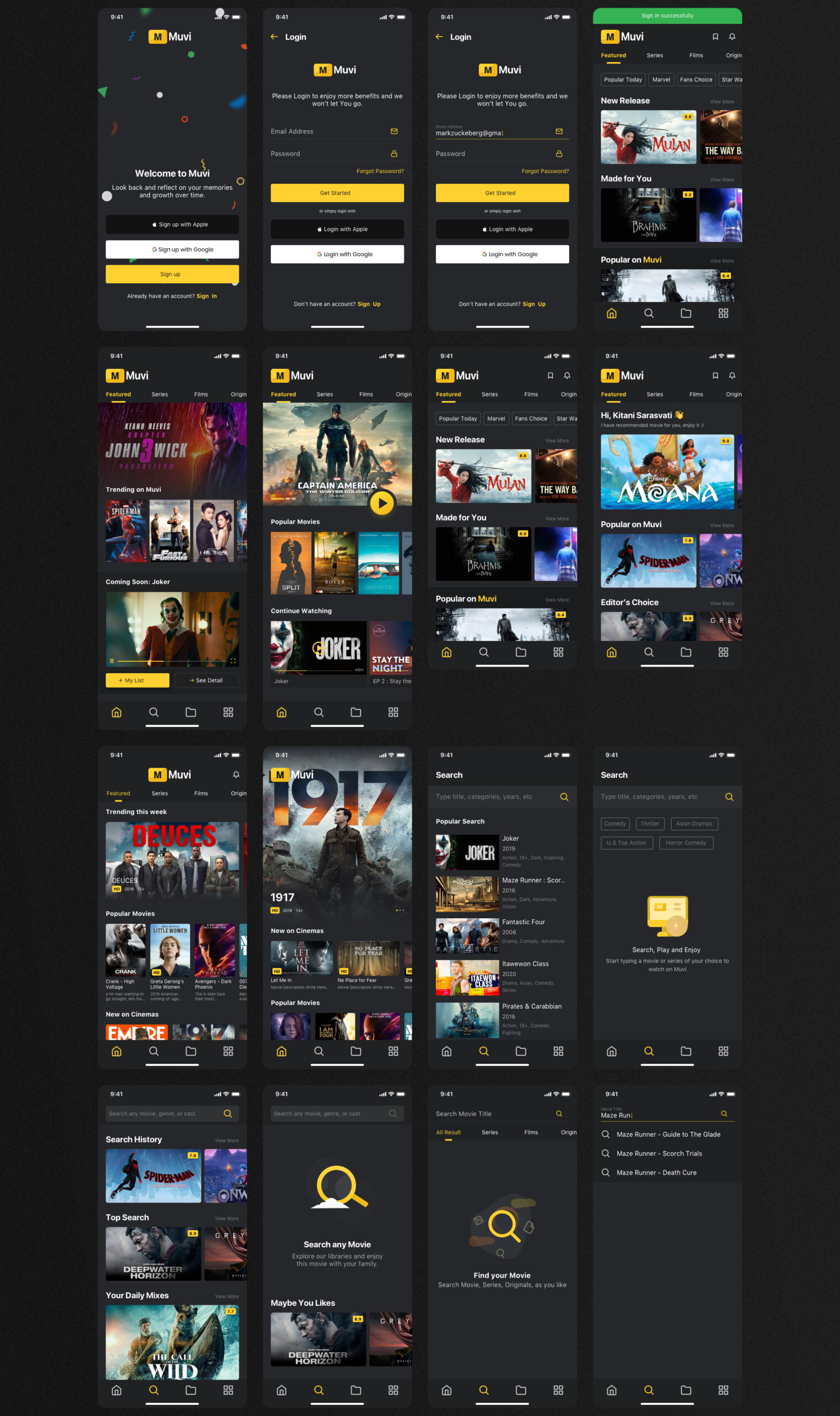 电影瀑布流布局UI套件素材模版下载Muvi – Movie Streaming UI Kit插图8