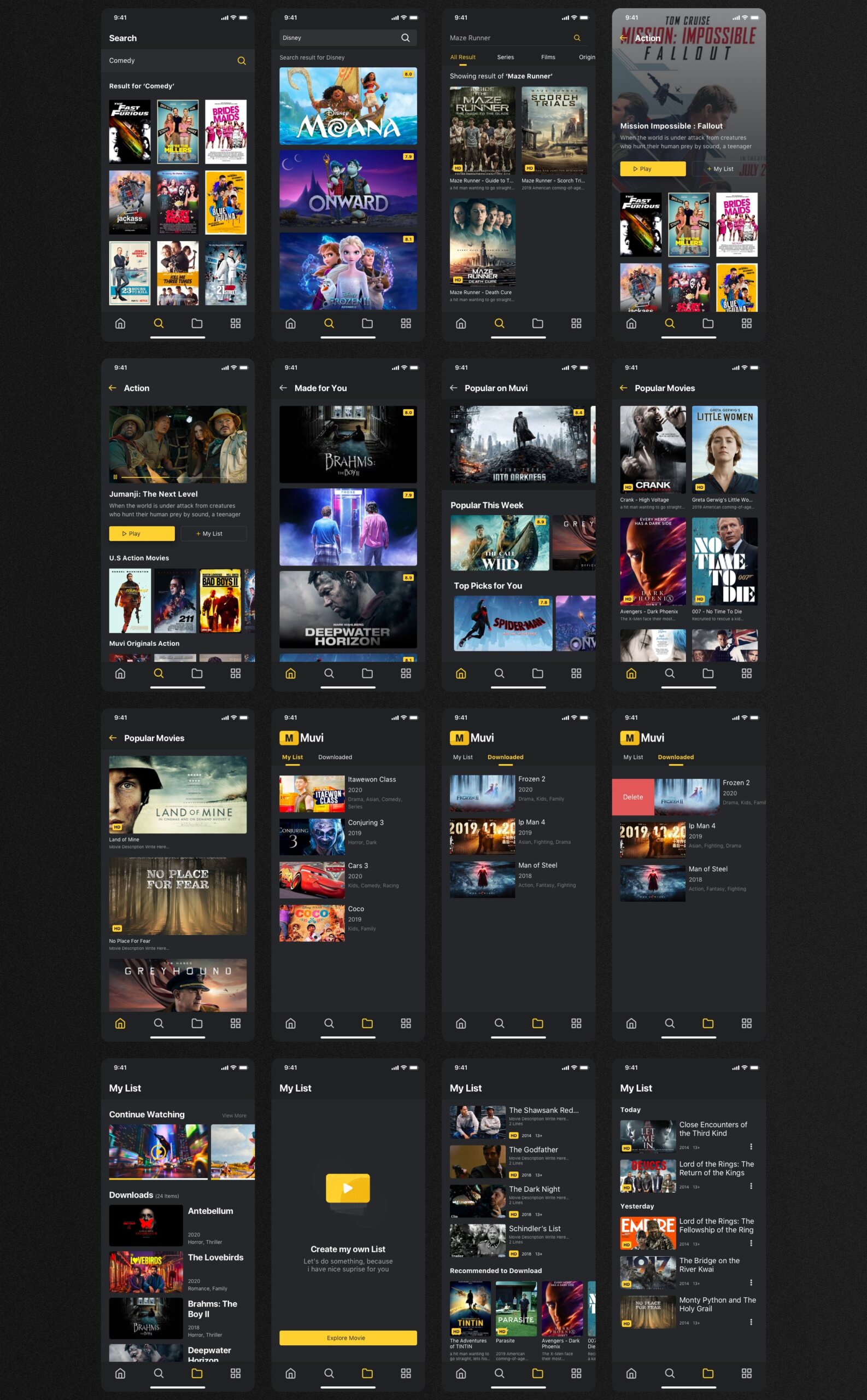 电影瀑布流布局UI套件素材模版下载Muvi – Movie Streaming UI Kit插图9