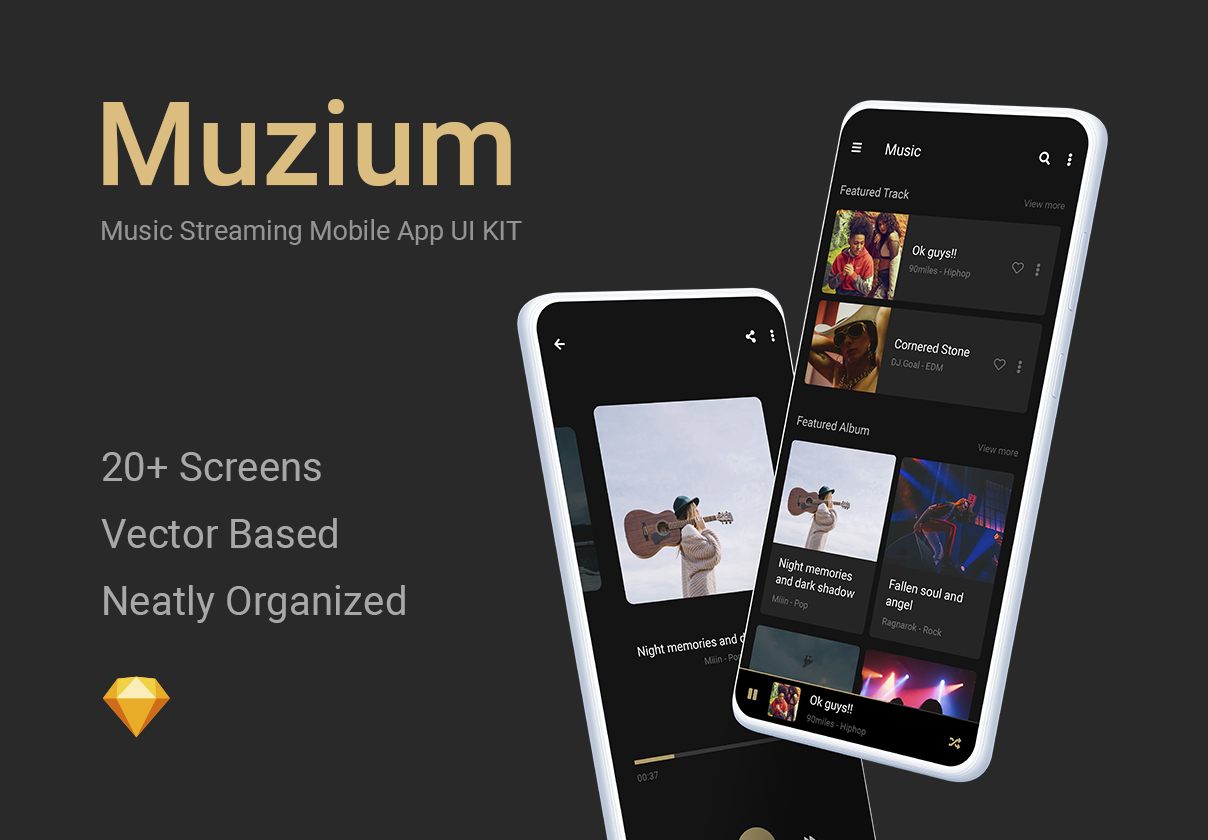 图片社交类设计套件模版素材下载Muzium – Music Streaming mobile app UI KIT (sketch)插图