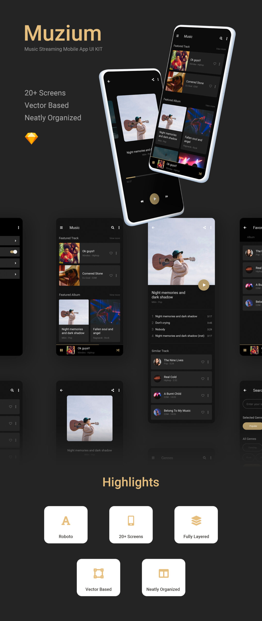 图片社交类设计套件模版素材下载Muzium – Music Streaming mobile app UI KIT (sketch)插图1